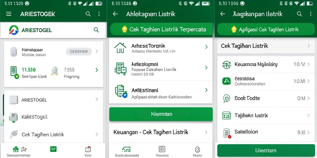 Tampilan antarmuka aplikasi ARIESTOGEL untuk Cek Tagihan Listrik.
