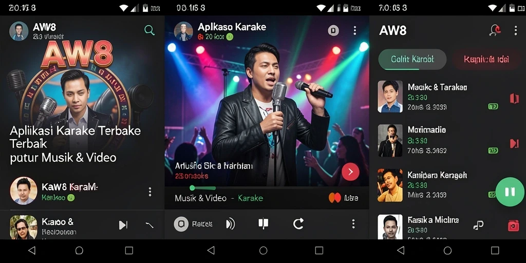 Screenshot antarmuka aplikasi AW8 menampilkan fungsi karaoke yang intuitif.
