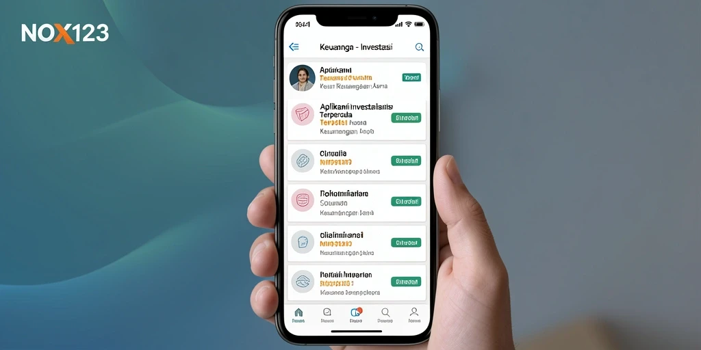 Screenshot aplikasi NOX123 menampilkan antarmuka investasi yang efisien.