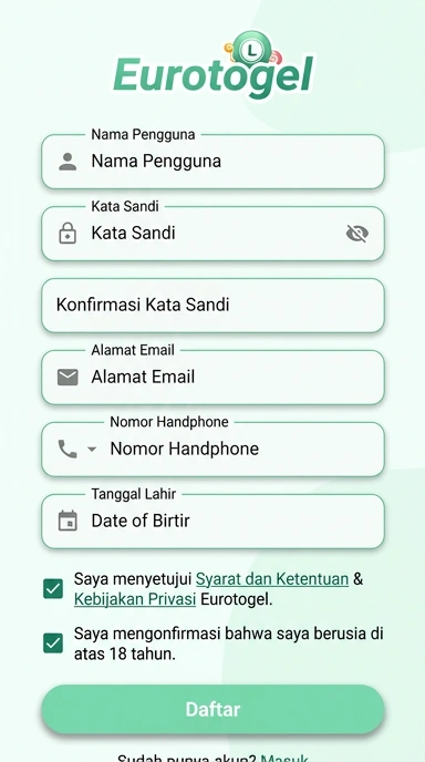 Tampilan halaman daftar eurotogel